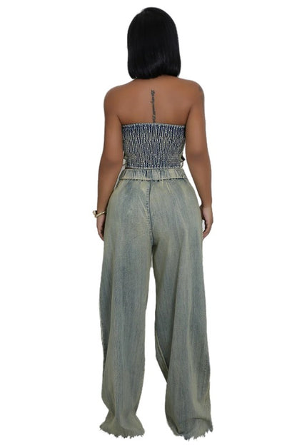 DENIM TWO PIECE PANTS SET